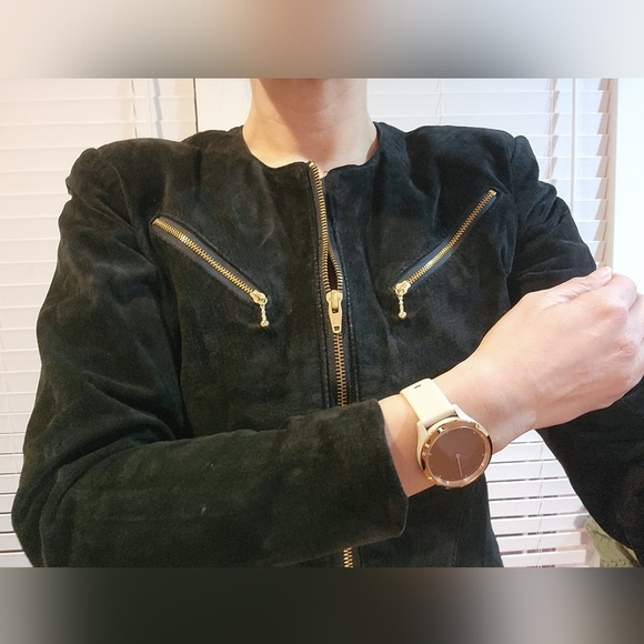 Vintage canadian made suede long sleeved mini dress front zipper accents (10) - Picture 6 of 7